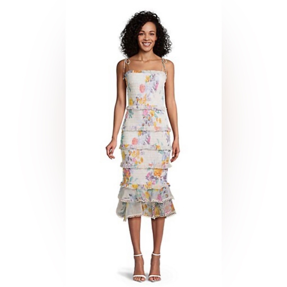 BRAND NEW with tags! Lipsy Francesa floral Shirred ruffled dress. Size 10